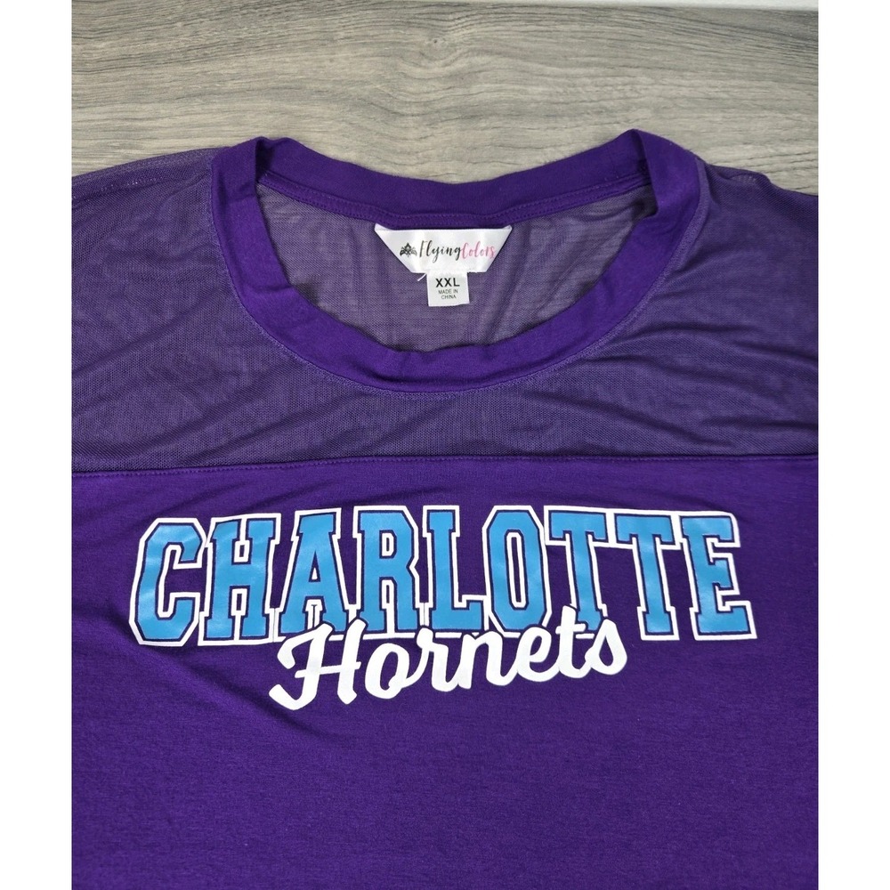 Charlotte Hornets‎ Shirt Womens XXL Purple Flying Colors Rayon Spandex Avery Top